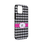 Houndstooth w/Pink Accent iPhone Case - Rubber Lined - iPhone 13 Mini (Personalized)