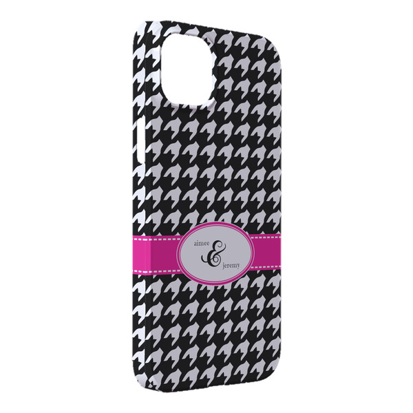 Custom Houndstooth w/Pink Accent iPhone Case - Plastic - iPhone 14 Pro Max (Personalized)