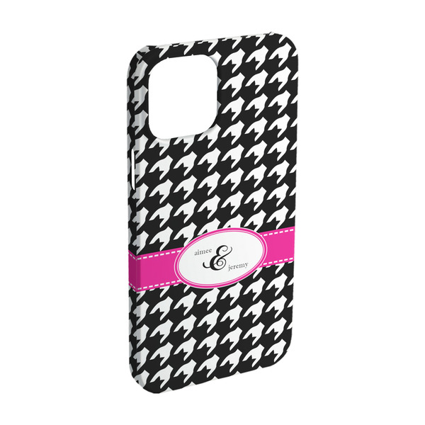 Custom Houndstooth w/Pink Accent iPhone Case - Plastic - iPhone 15 (Personalized)