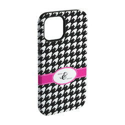 Houndstooth w/Pink Accent iPhone Case - Rubber Lined - iPhone 15 Pro (Personalized)