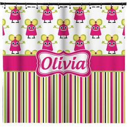 Pink Monsters & Stripes Shower Curtain - 71" x 74" (Personalized)