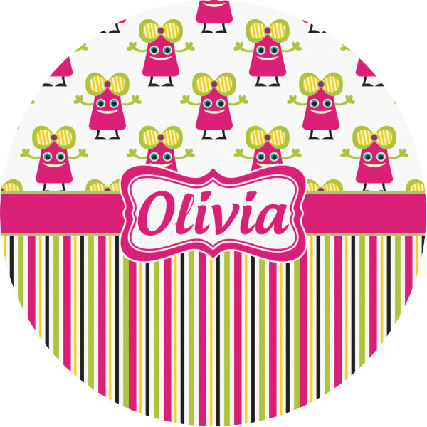 Custom Pink Monsters & Stripes Multipurpose Round Labels - 1" (Personalized)