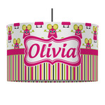 Pink Monsters & Stripes 12" Drum Pendant Lamp - Fabric (Personalized)