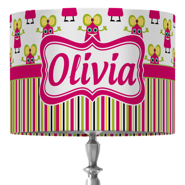 Custom Pink Monsters & Stripes 16" Drum Lamp Shade - Fabric (Personalized)