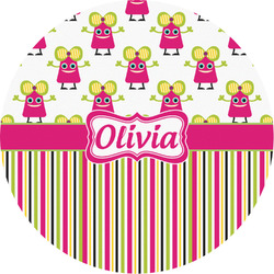 Pink Monsters & Stripes Multipurpose Round Labels - Custom Sized (Personalized)