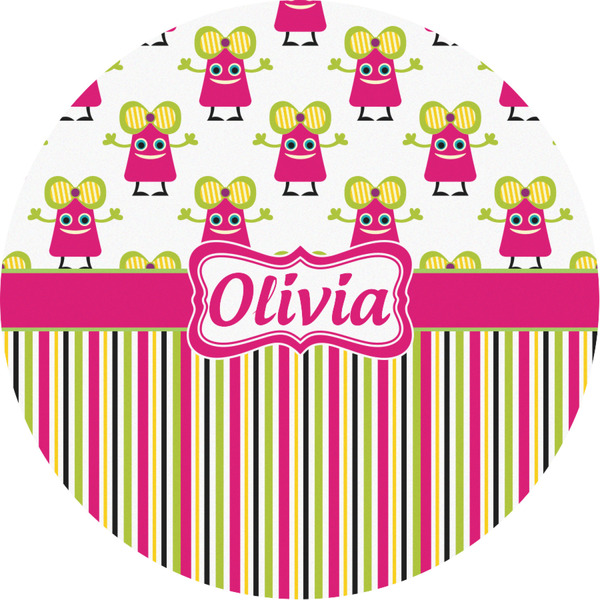 Custom Pink Monsters & Stripes Multipurpose Round Labels - Custom Sized (Personalized)