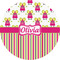 Pink Monsters & Stripes 3" Multipurpose Round Labels - Single Sticker