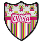 Pink Monsters & Stripes Iron On Shield Patch B w/ Name or Text