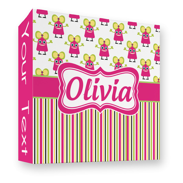 Custom Pink Monsters & Stripes 3 Ring Binder - Full Wrap - 3" (Personalized)