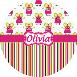 Pink Monsters & Stripes Multipurpose Round Labels - 5" (Personalized)