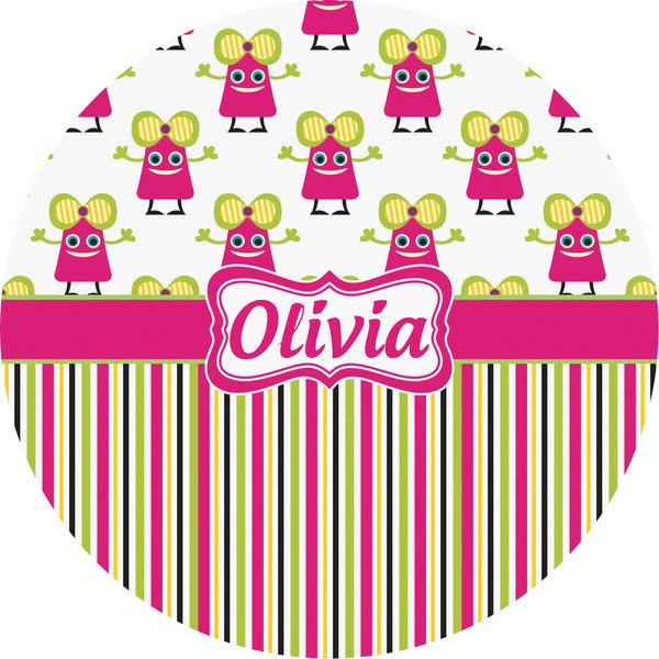 Custom Pink Monsters & Stripes Multipurpose Round Labels - 5" (Personalized)