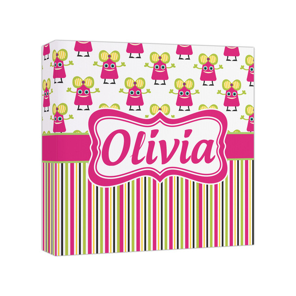 Custom Pink Monsters & Stripes Canvas Print - 8x8 (Personalized)