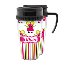 Pink Monsters & Stripes Acrylic Travel Mug (Personalized)