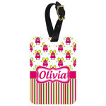 Pink Monsters & Stripes Metal Luggage Tag w/ Name or Text