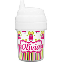 Pink Monsters & Stripes Baby Sippy Cup (Personalized)