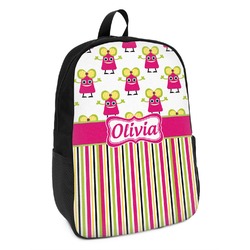 Pink Monsters & Stripes Kids Backpack (Personalized)