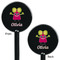 Pink Monsters & Stripes Black Plastic 5.5" Stir Stick - Double Sided - Round - Front & Back