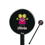 Pink Monsters & Stripes 5.5" Round Plastic Stir Sticks - Black - Double Sided (Personalized)