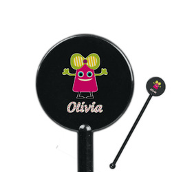 Pink Monsters & Stripes 5.5" Round Plastic Stir Sticks - Black - Single Sided (Personalized)