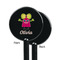 Pink Monsters & Stripes Black Plastic 5.5" Stir Stick - Single Sided - Round - Front & Back