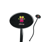 Pink Monsters & Stripes 7" Oval Plastic Stir Sticks - Black - Single Sided (Personalized)