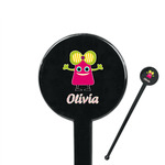 Pink Monsters & Stripes 7" Round Plastic Stir Sticks - Black - Double Sided (Personalized)