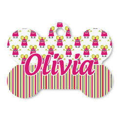 Pink Monsters & Stripes Bone Shaped Dog ID Tag - Large (Personalized)
