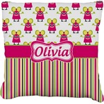 Pink Monsters & Stripes Faux-Linen Throw Pillow 16" (Personalized)