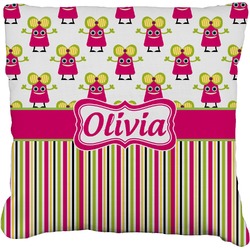 Pink Monsters & Stripes Faux-Linen Throw Pillow 16" (Personalized)