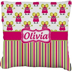 Pink Monsters & Stripes Faux-Linen Throw Pillow 18" (Personalized)