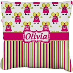 Pink Monsters & Stripes Faux-Linen Throw Pillow 20" (Personalized)