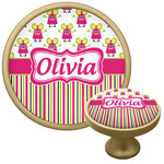 Pink Monsters & Stripes Cabinet Knob - Gold (Personalized)