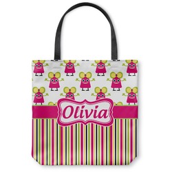 Pink Monsters & Stripes Canvas Tote Bag - Medium - 16"x16" (Personalized)