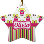 Pink Monsters & Stripes Star Ceramic Ornament w/ Name or Text