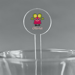 Pink Monsters & Stripes 7" Round Plastic Stir Sticks - Clear (Personalized)