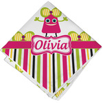 Pink Monsters & Stripes Cloth Cocktail Napkin - Single w/ Name or Text