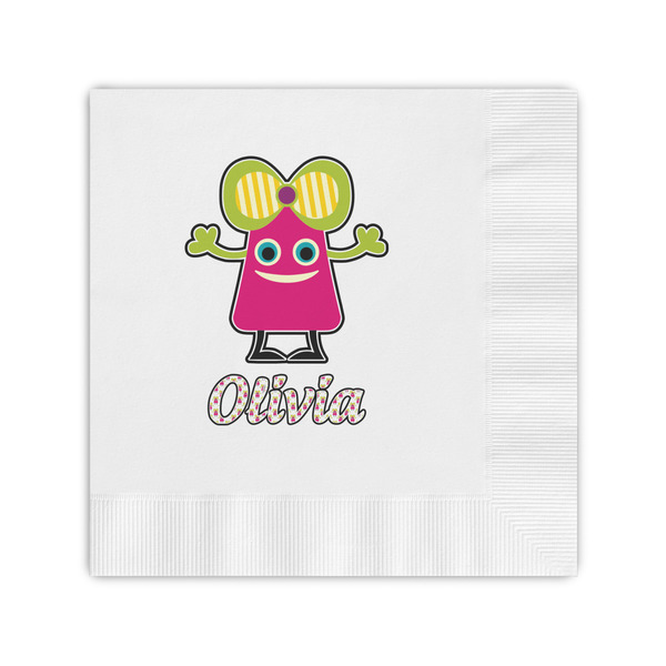 Custom Pink Monsters & Stripes Coined Cocktail Napkins (Personalized)