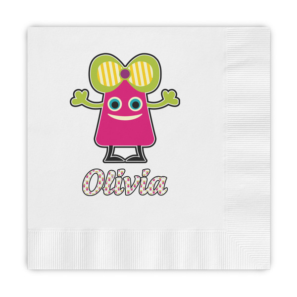 Custom Pink Monsters & Stripes Embossed Decorative Napkins (Personalized)