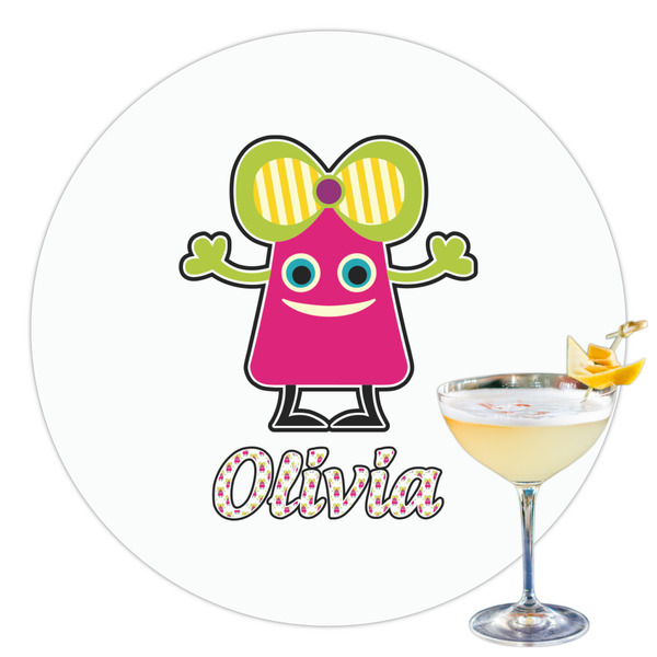 Custom Pink Monsters & Stripes Printed Drink Topper - 3.5" (Personalized)