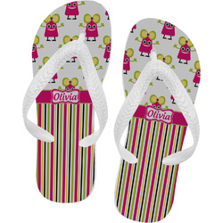 Pink Monsters & Stripes Flip Flops - Large (Personalized)