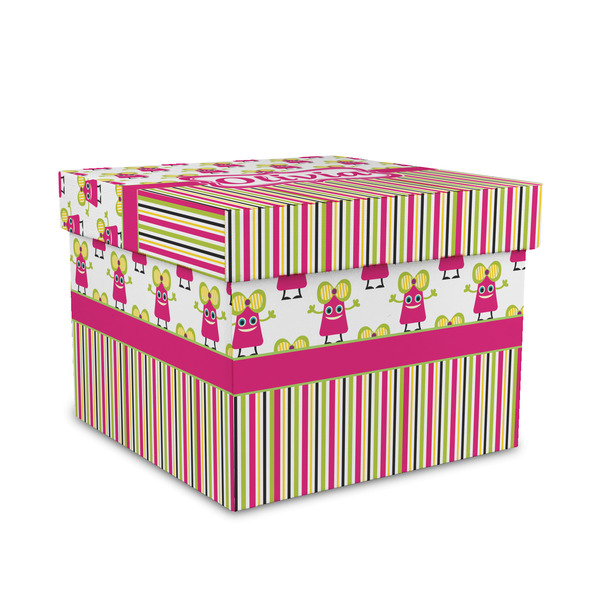 Custom Pink Monsters & Stripes Gift Box with Lid - Canvas Wrapped - Medium (Personalized)