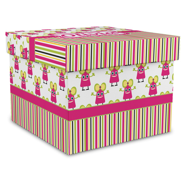 Custom Pink Monsters & Stripes Gift Box with Lid - Canvas Wrapped - XX-Large (Personalized)