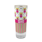 Pink Monsters & Stripes 2 oz Shot Glass -  Glass with Gold Rim - Set of 4 (Personalized)