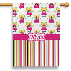 Pink Monsters & Stripes 28" House Flag (Personalized)