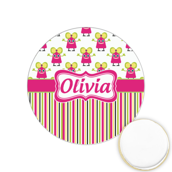 Custom Pink Monsters & Stripes Printed Cookie Topper - 1.25" (Personalized)