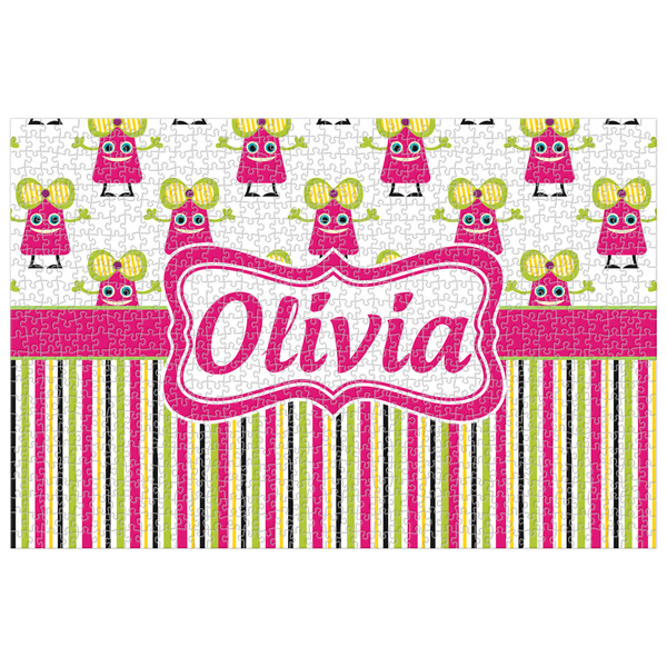 Custom Pink Monsters & Stripes Jigsaw Puzzle - 1000-piece (Personalized)