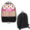 Pink Monsters & Stripes Large Backpack - Black - Front & Back View