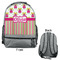 Pink Monsters & Stripes Large Backpack - Gray - Front & Back View