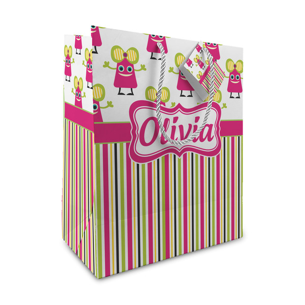 Custom Pink Monsters & Stripes Medium Gift Bag (Personalized)