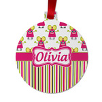 Pink Monsters & Stripes Metal Ball Ornament - Double Sided w/ Name or Text